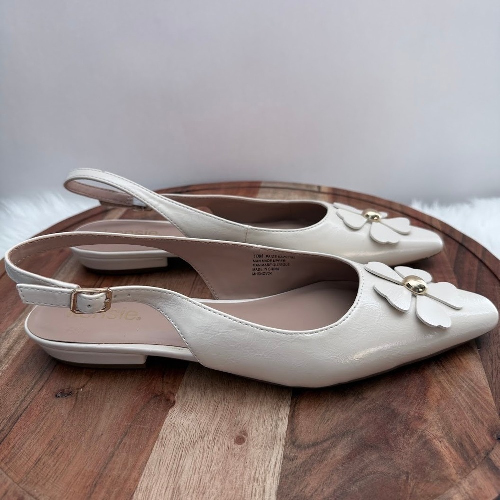 Kensie Paige Cream Floral Slingback Flats Pointed‎ Toe Shoes Mens 10M - Picture 2 of 9